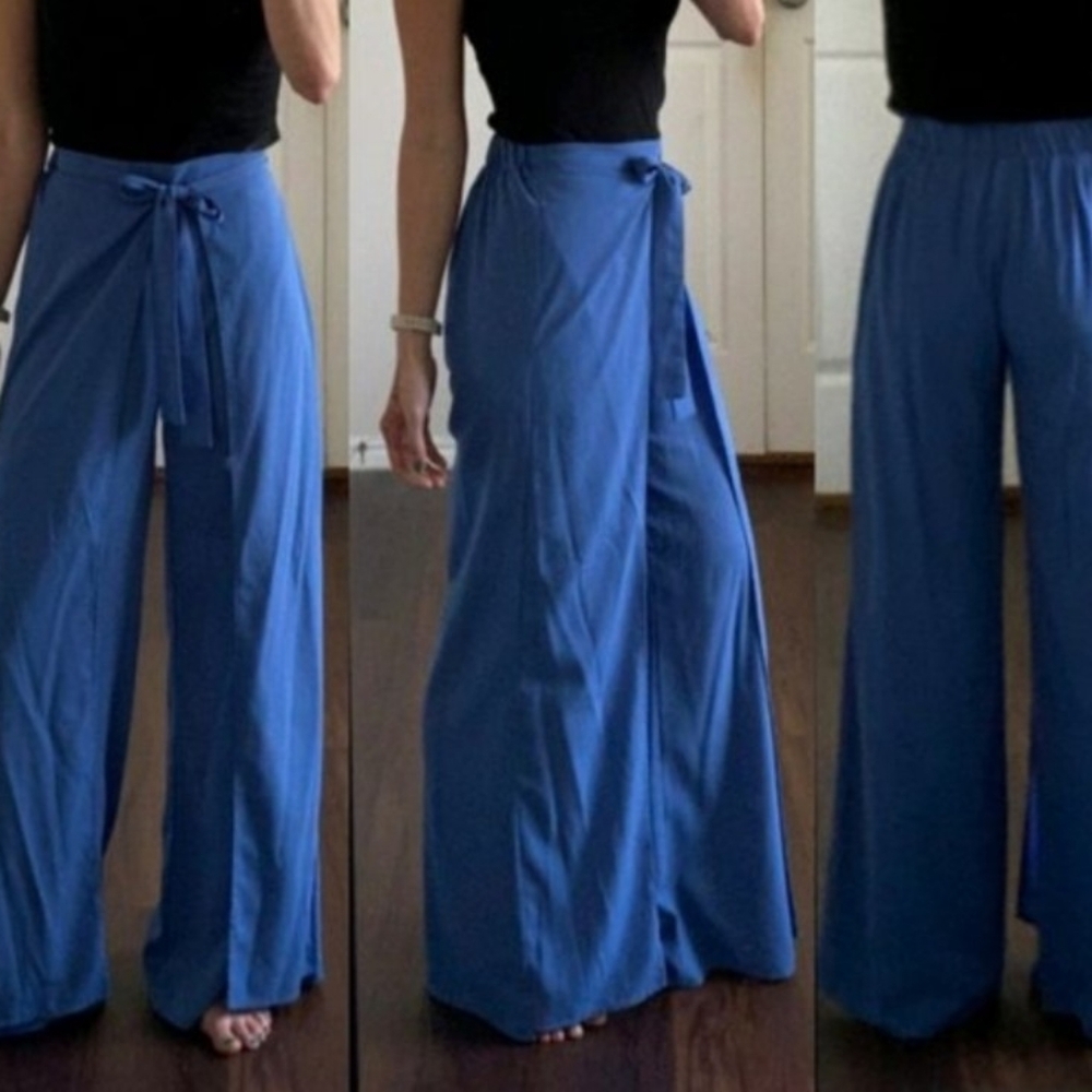 a'gaci Elegant Blue Wide-Leg Pants
